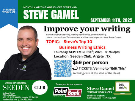 Upcoming Event: Steve Gamel Writing Workshops, Class No. 19