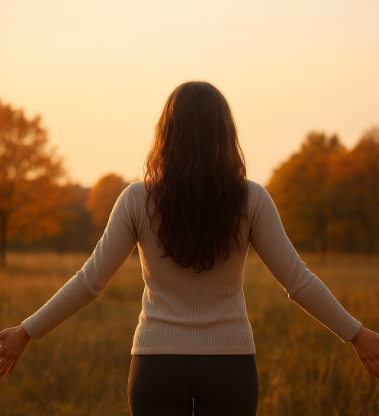 femme face à un paysage d'automne