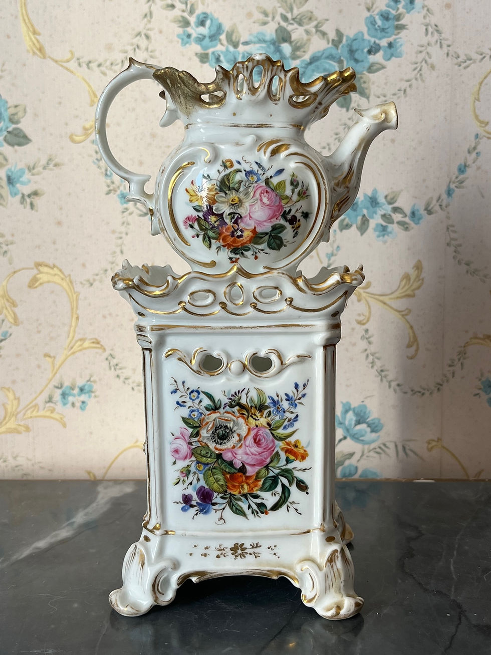 Miniature : Tisanière porcelaine de Paris XIXème aux fleurs