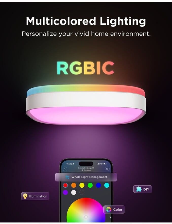 Indexkép: Govee H80A4 intelligens mennyezeti lámpa, RGBWW + RGBIC, 12 hüvelykes, négyzet a
