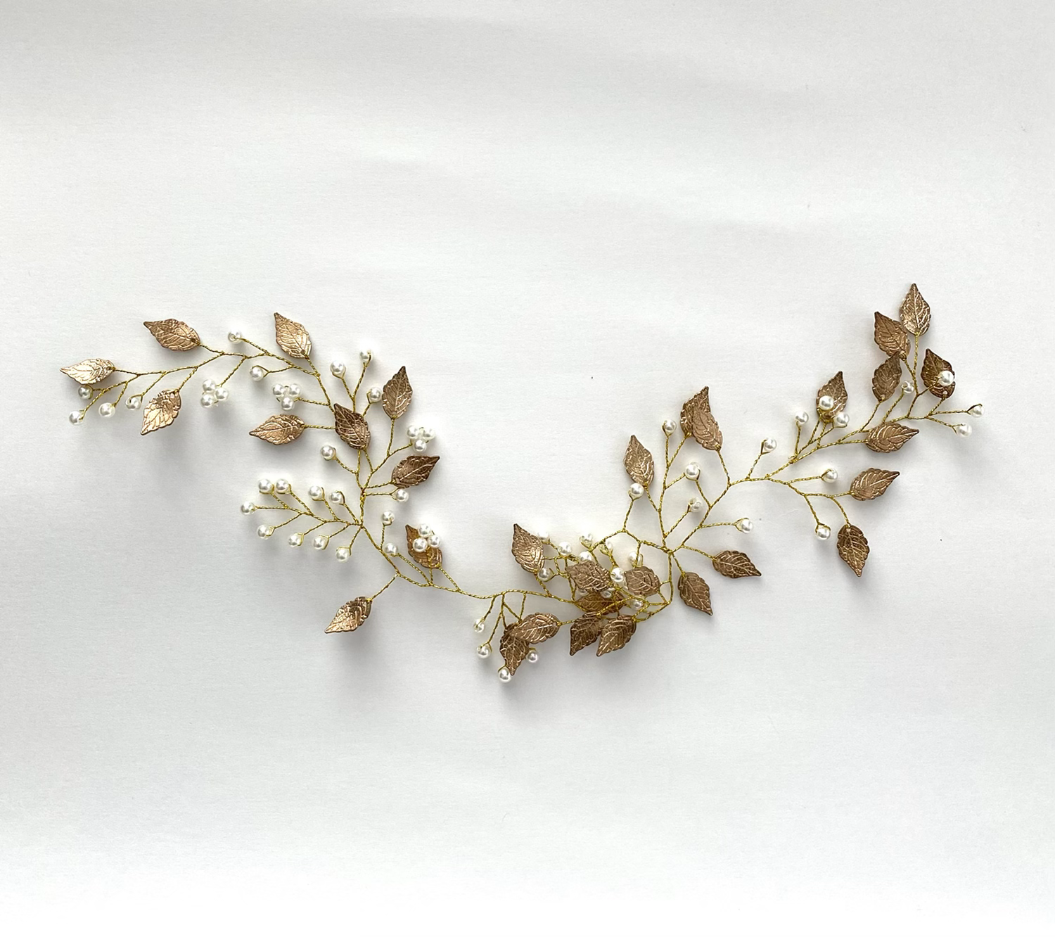 8. Rose Gold Tone Leaf and Pearl Hair Vine