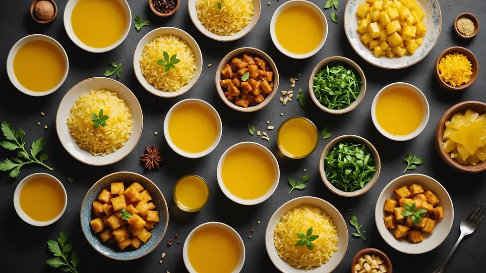 An Assortment of Dishes Featuring Ghee Flavour Oil