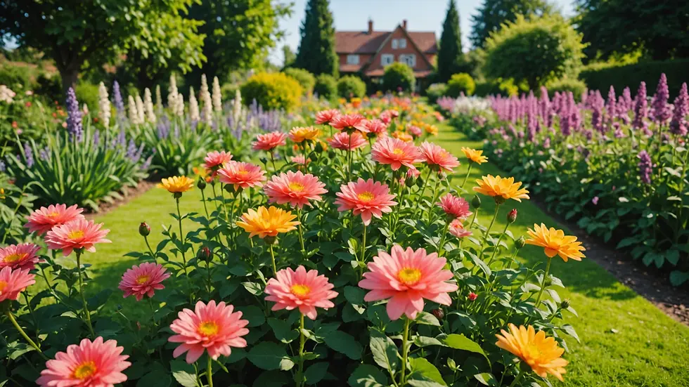 Eye-level view of a blooming flower garden radiating fragrance