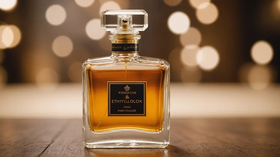 Close-up of a bottle of perfumery grade ethyl alcohol