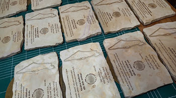 Corporate recognition plaques carved on Jerusalem stone