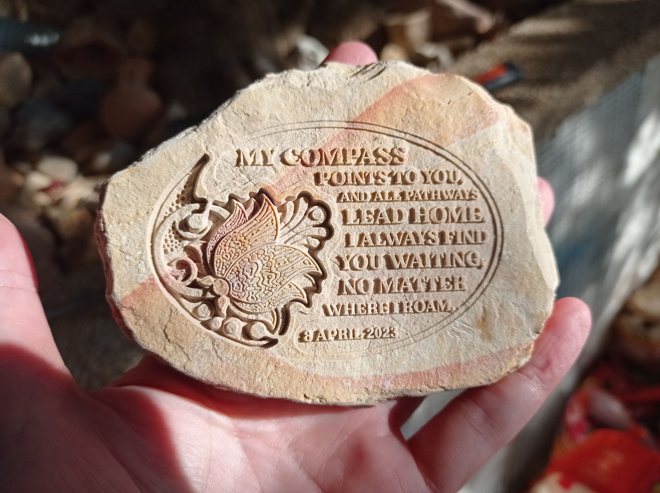 Love Letter Stone crafted from Jerusalem stone