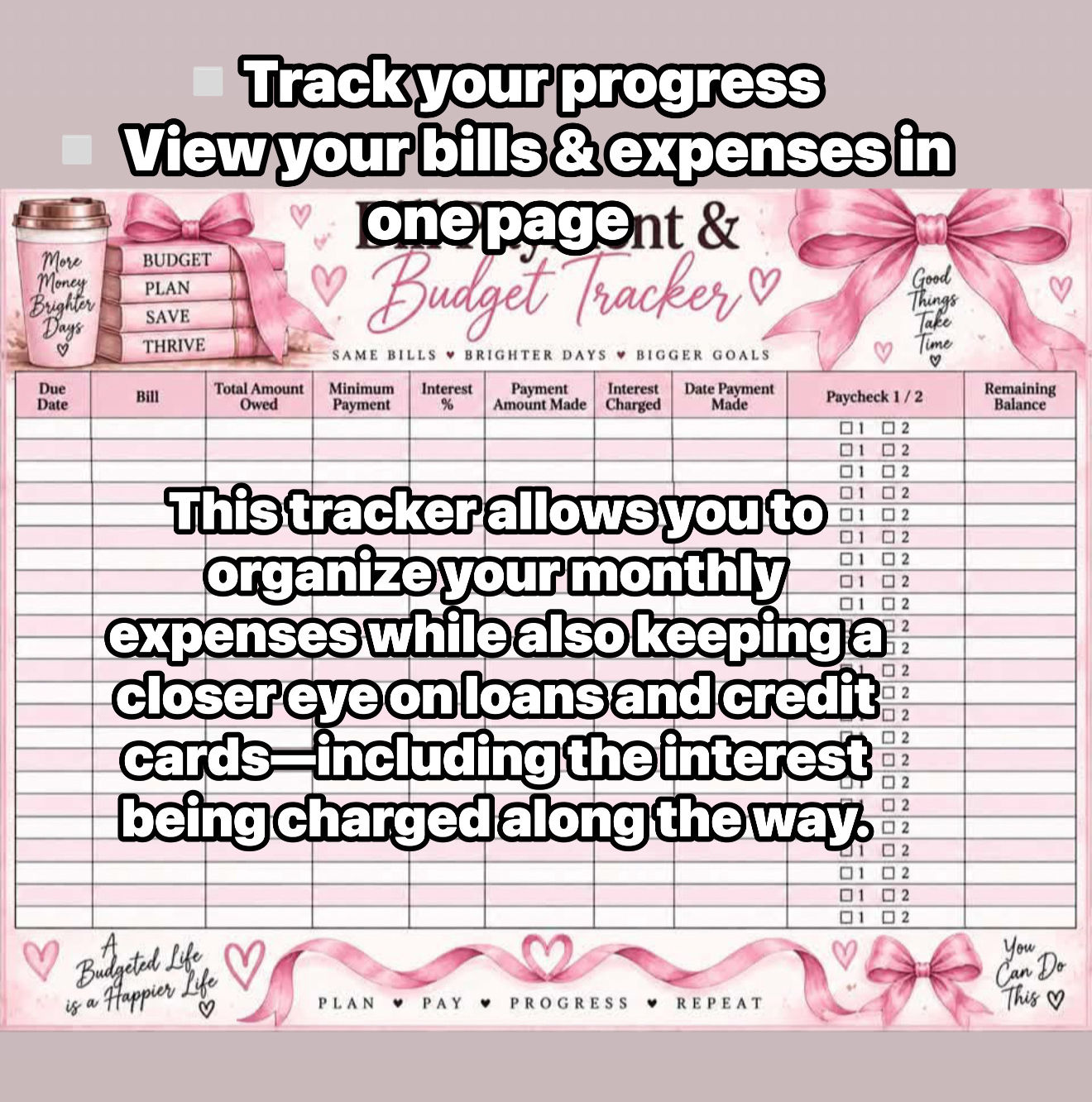 The Bill Pay & Debt Tracker PDF Pink