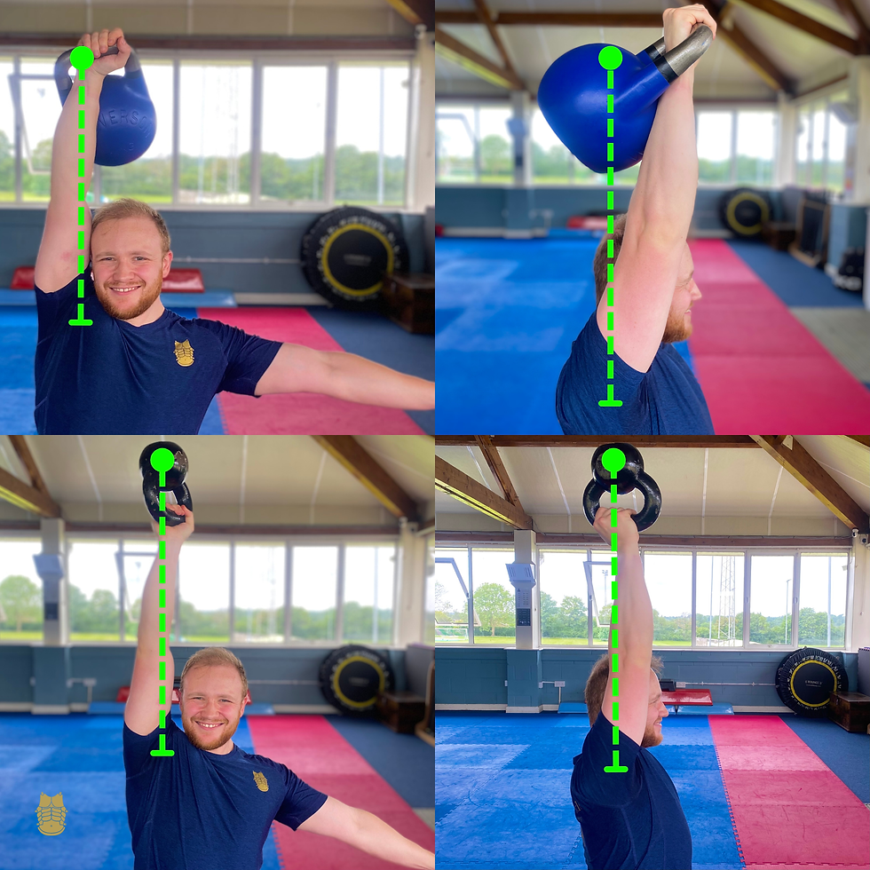A coach showing the joint stacking with strong overhead lockouts