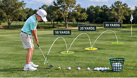 Illustration of a junior golfer practicing wedges