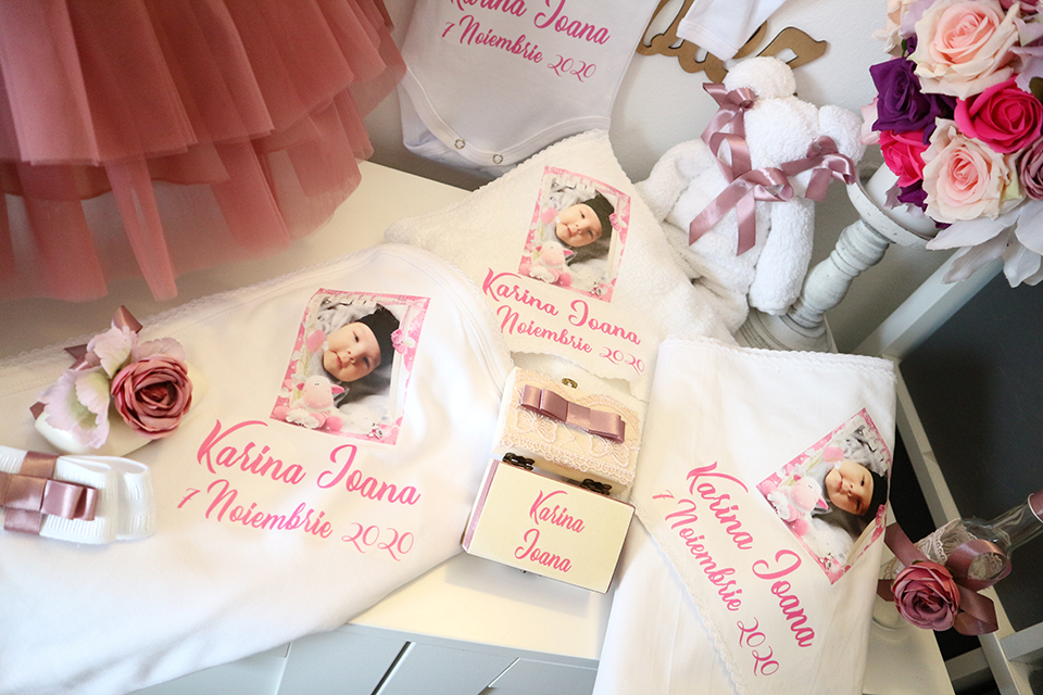Miniatură: Set botez cu lumanare, trusou si rochita - Model 6