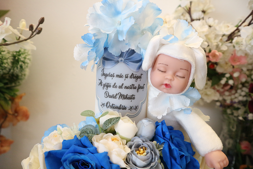 Miniatură: Set botez cu lumanare si trusou - Model 1
