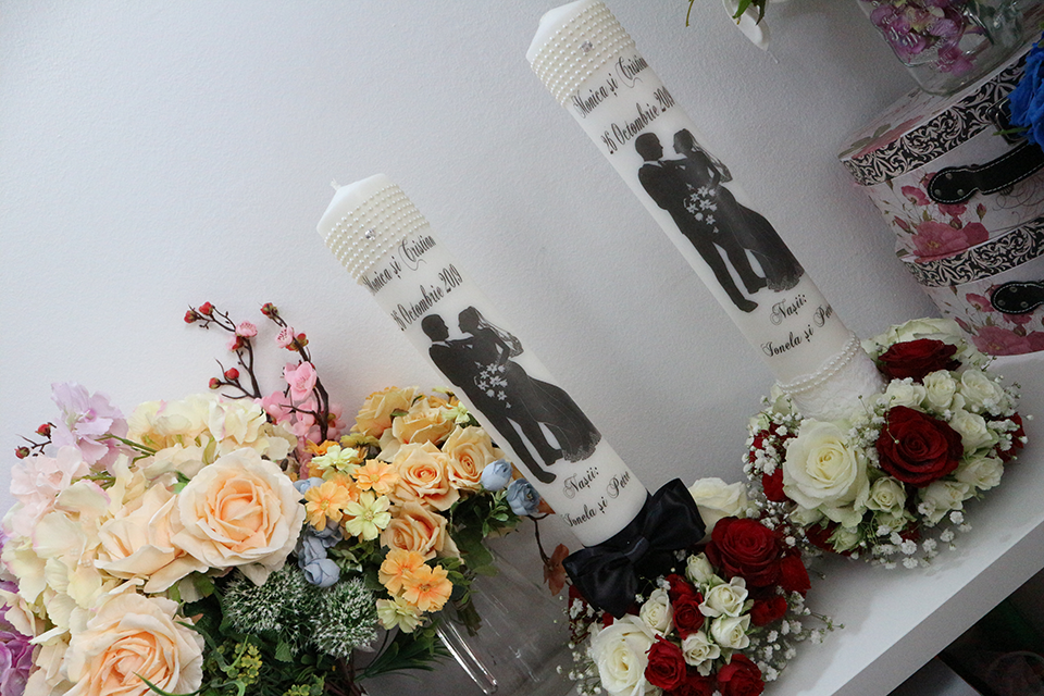 Miniatură: Lumanari de nunta cu flori naturale - Model 5