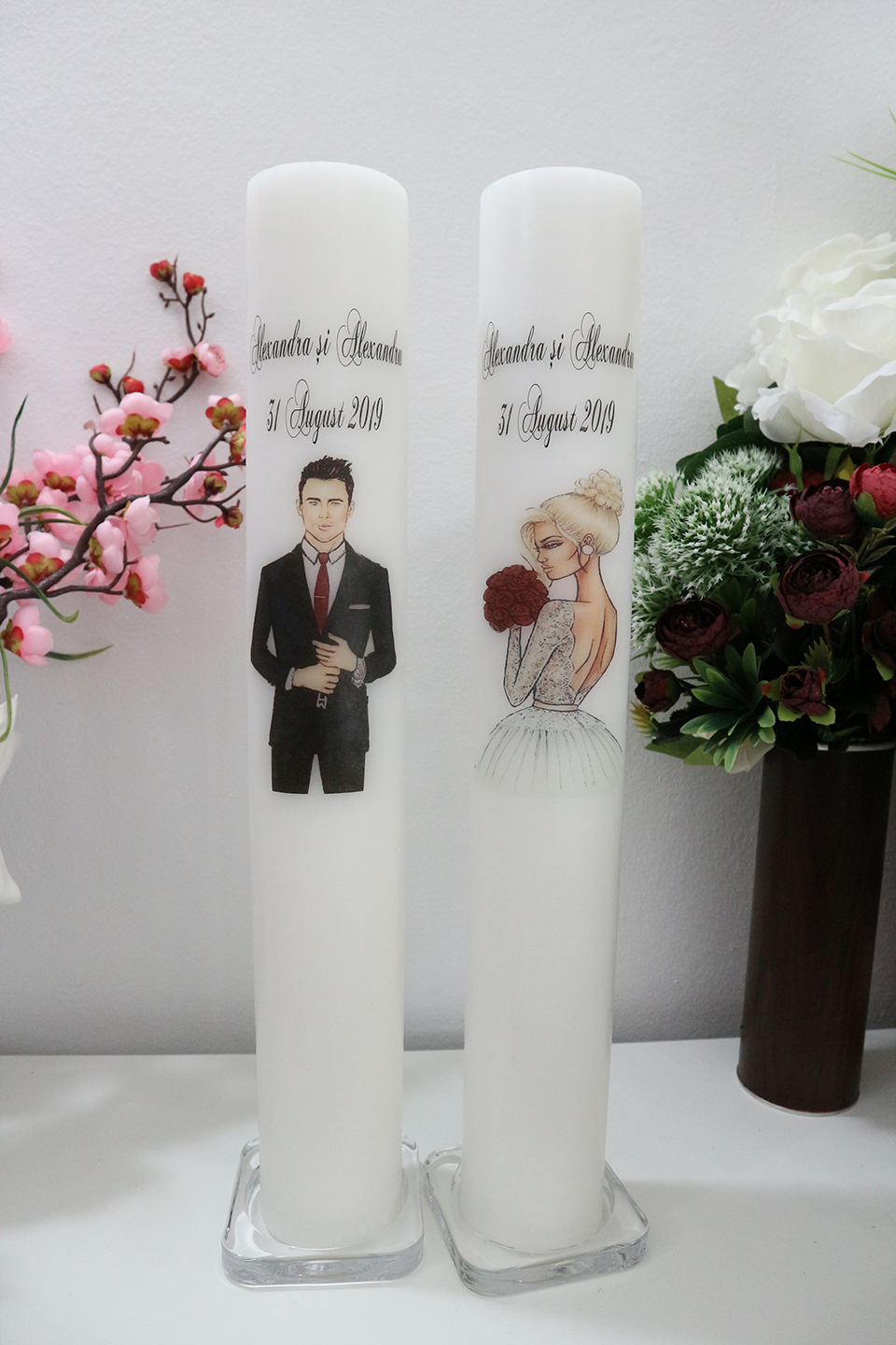 Miniatură: Lumanari de nunta personalizate fara aranjament - Model 6