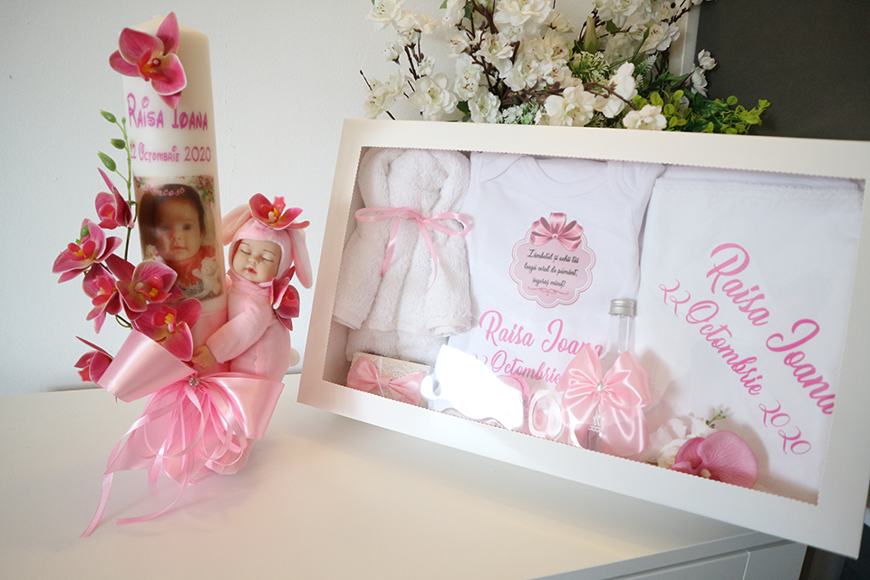 Miniatură: Set botez cu lumanare si trusou - Model 2