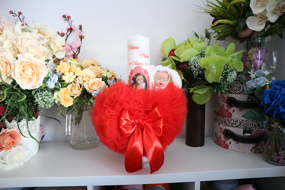 Miniatură: Lumanare de botez cu tulle si plus - Model 3