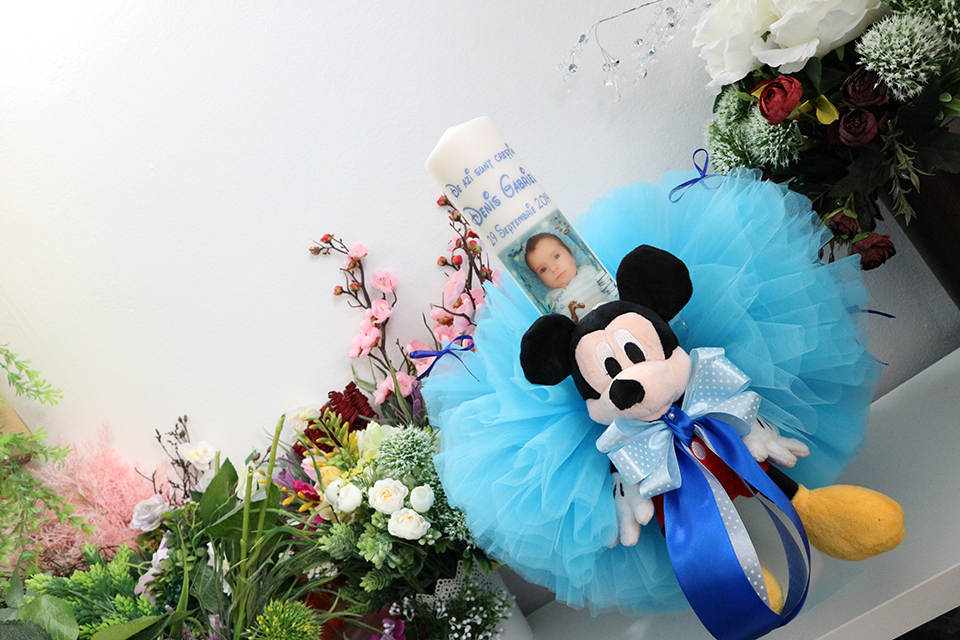 Miniatură: Lumanare de botez cu tulle si plus - Model 6