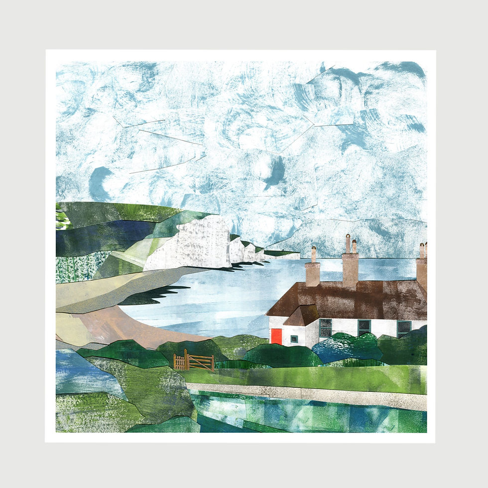 Thumbnail: Coastguard Cottages Cuckmere collage by Ruth Waters