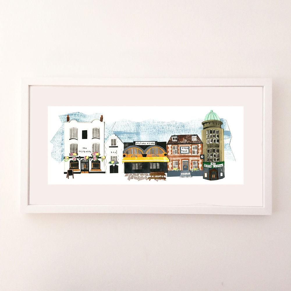 Framed collage of some pubs in Brighton by Ruth Waters
