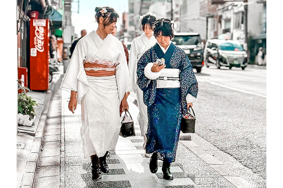 Tourists in rental Kimono's begin their trek through Kyoto