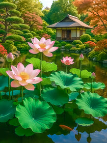 Lotus in Japanese Garden Pond