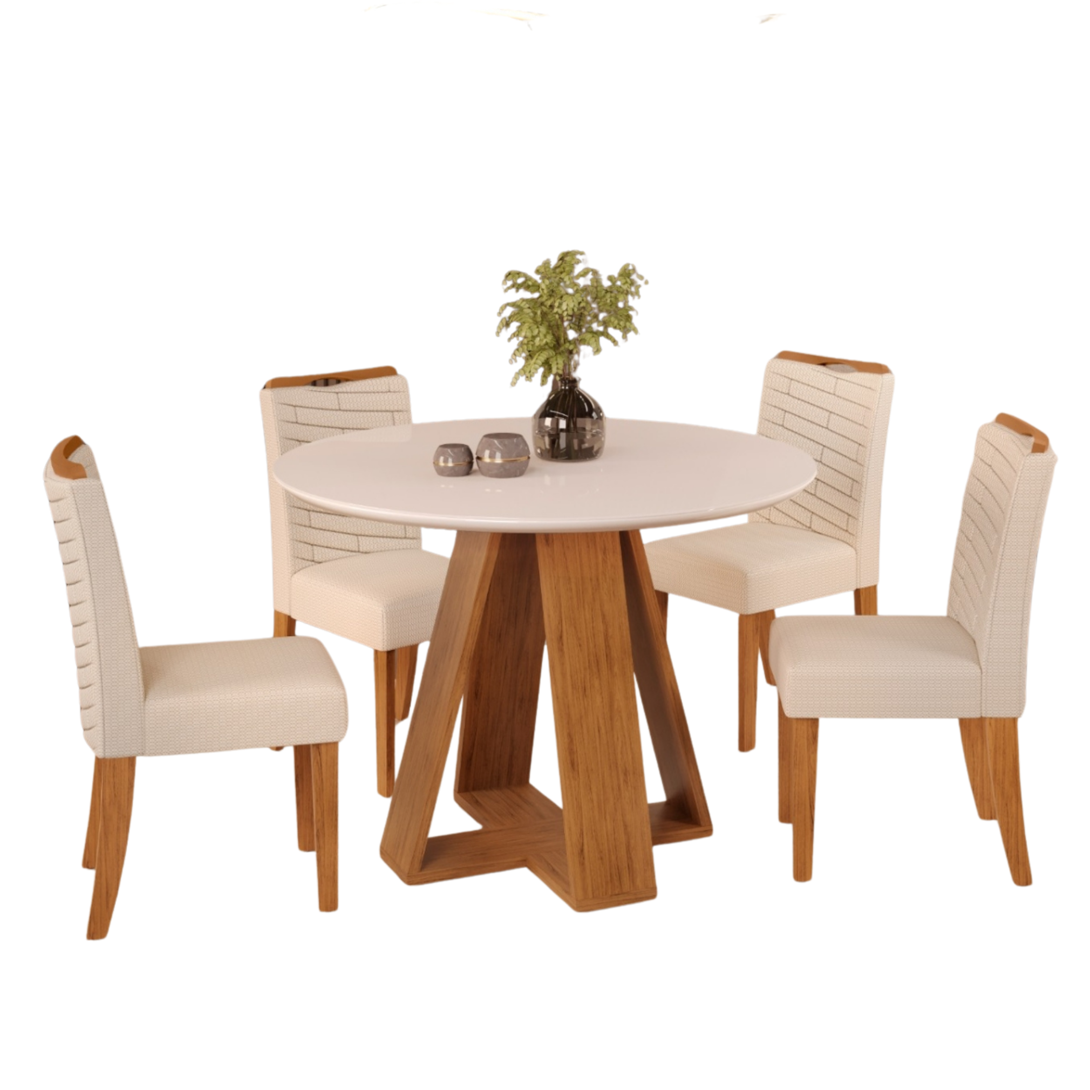Conjunto Mesa Celeste com 4 cadeiras Sofia Linho Neve