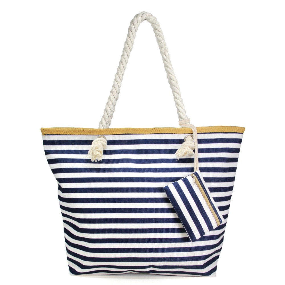 Striped Tote Bag Featuring Matching Coin/Card Pouch