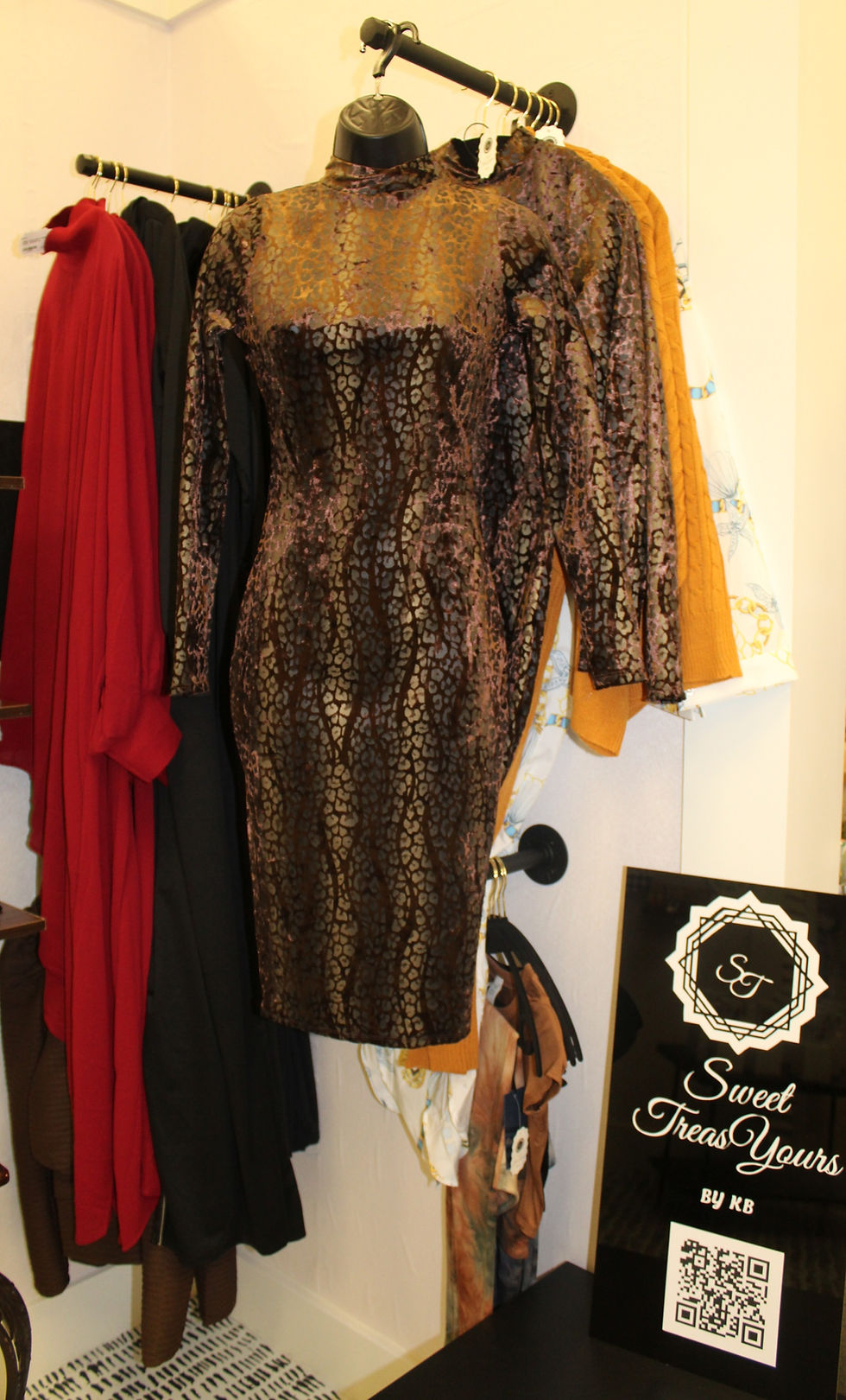 Thumbnail: Velvet Burnout Long Sleeve Dress