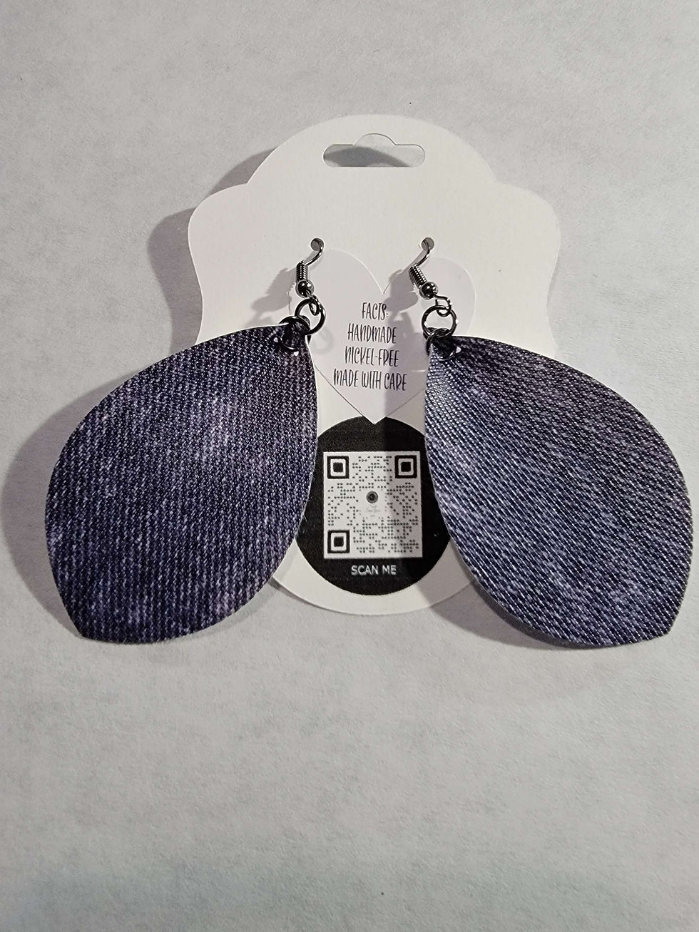 Denim Faux Leather Earrings 2.5" Front