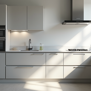 Modern modular kitchen by interior designers in Kerala featuring plywood cabinets, light wood finish, open shelves, and natural lighting