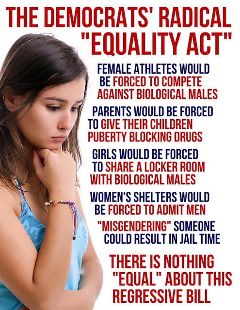 The "Equality Act" is blatantly unconstitutional. It is a clear violation of the First Amendment. The danger here is the highly polarized ultra liberal judges. Will they recognize the obvious attack on religion and free speech or will they legislate from the bench?