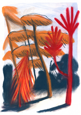 Pastel drawing of forest area. Stress relief. Max Planck institute. Psychology.