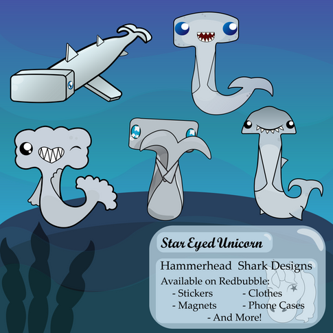 Hammerhead shark designs have been added to my Redbubble shop.