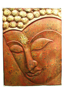 Wood buddha face panel