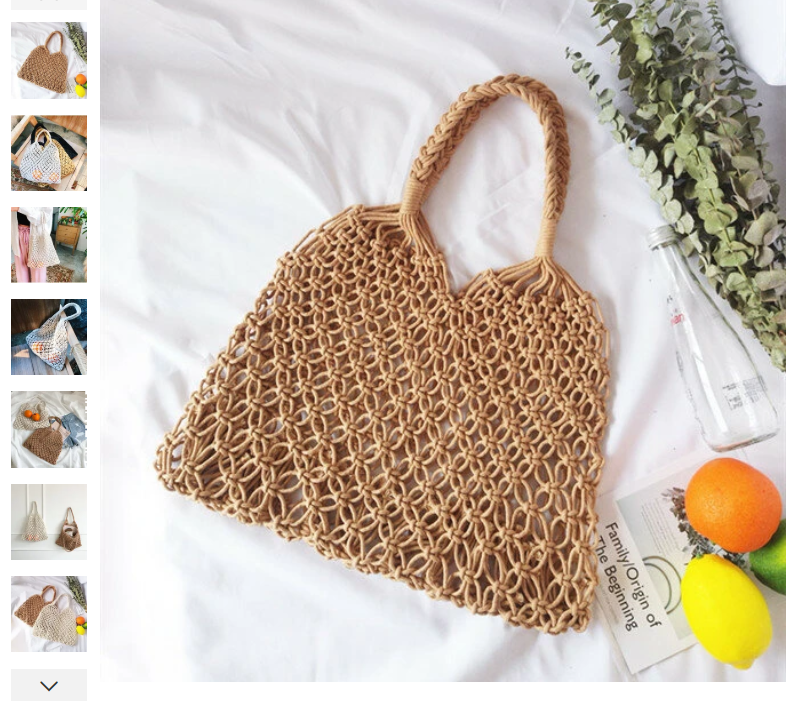 Women Bucket Bag Handmade Cotton Rope Net Pocket Beach bag Swim Storage Bag
