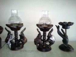 Wooden lamp with glass cover