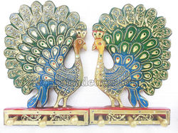 Wood peocock décor panel and hanger