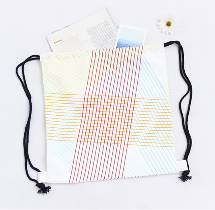 Wholesale pattern student backpack white cotton canvas drawstring bag