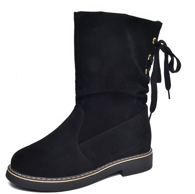 Women Winter Warm Lining Suede Lace