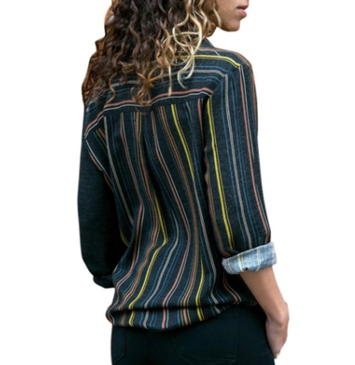 ภาพขนาดย่อ: Women's Thin Shirt Single-breasted Striped Shirt Women