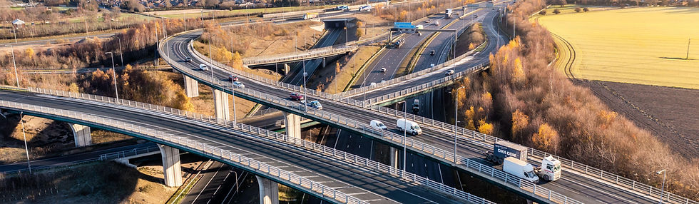 Motorway interchange with multiple connecting roads