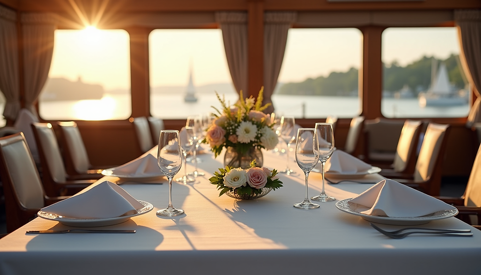 Elegantly set table on a luxurious European river cruise