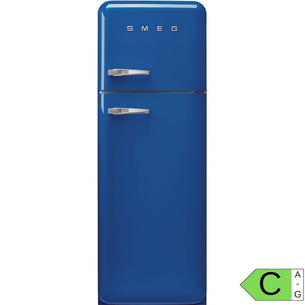 Blaue Kühl-Gefrierkombination von Smeg, 2-Türig mit Edelstahlgriffen. Energielabel C