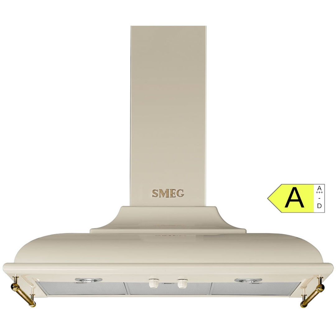 Große beigefarbene Dunstabzugshaube, Energieklasse A