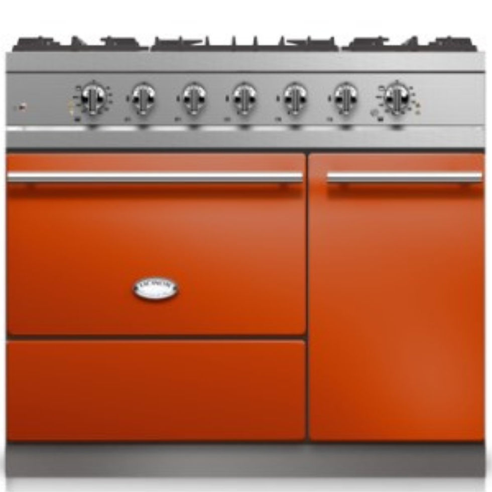 Lacanche Standherd in der Farbe Terracotta, mit zwei ofen und einer Schublade