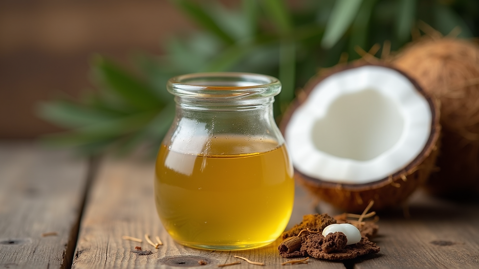 Close-up of coconut oil in a jar with wood background