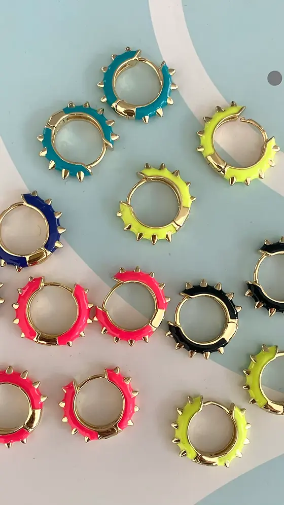 Thumbnail: Enamel Studded Huggies 