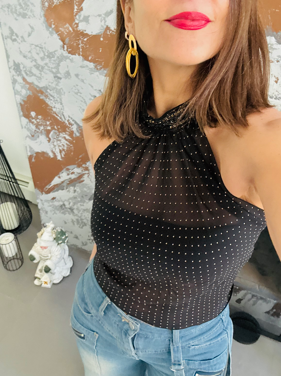 Thumbnail: EMBROIDERED COLLAR HALTER TOP