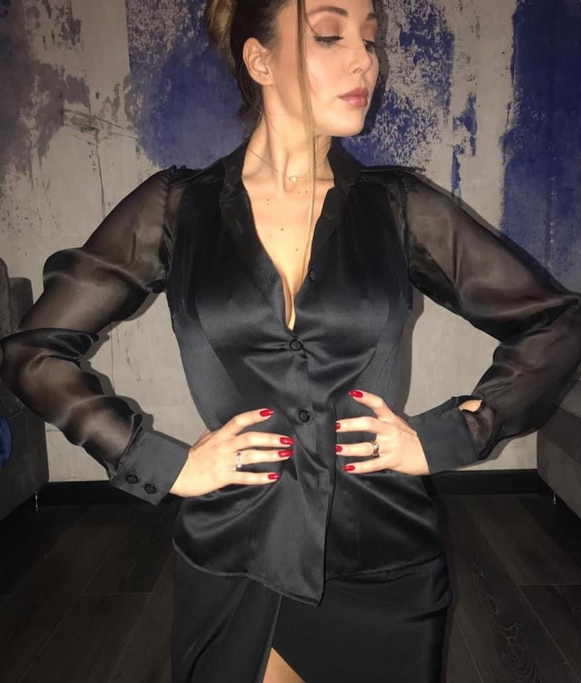 Thumbnail: ORGANZA SLEEVE SATIN BLOUSE