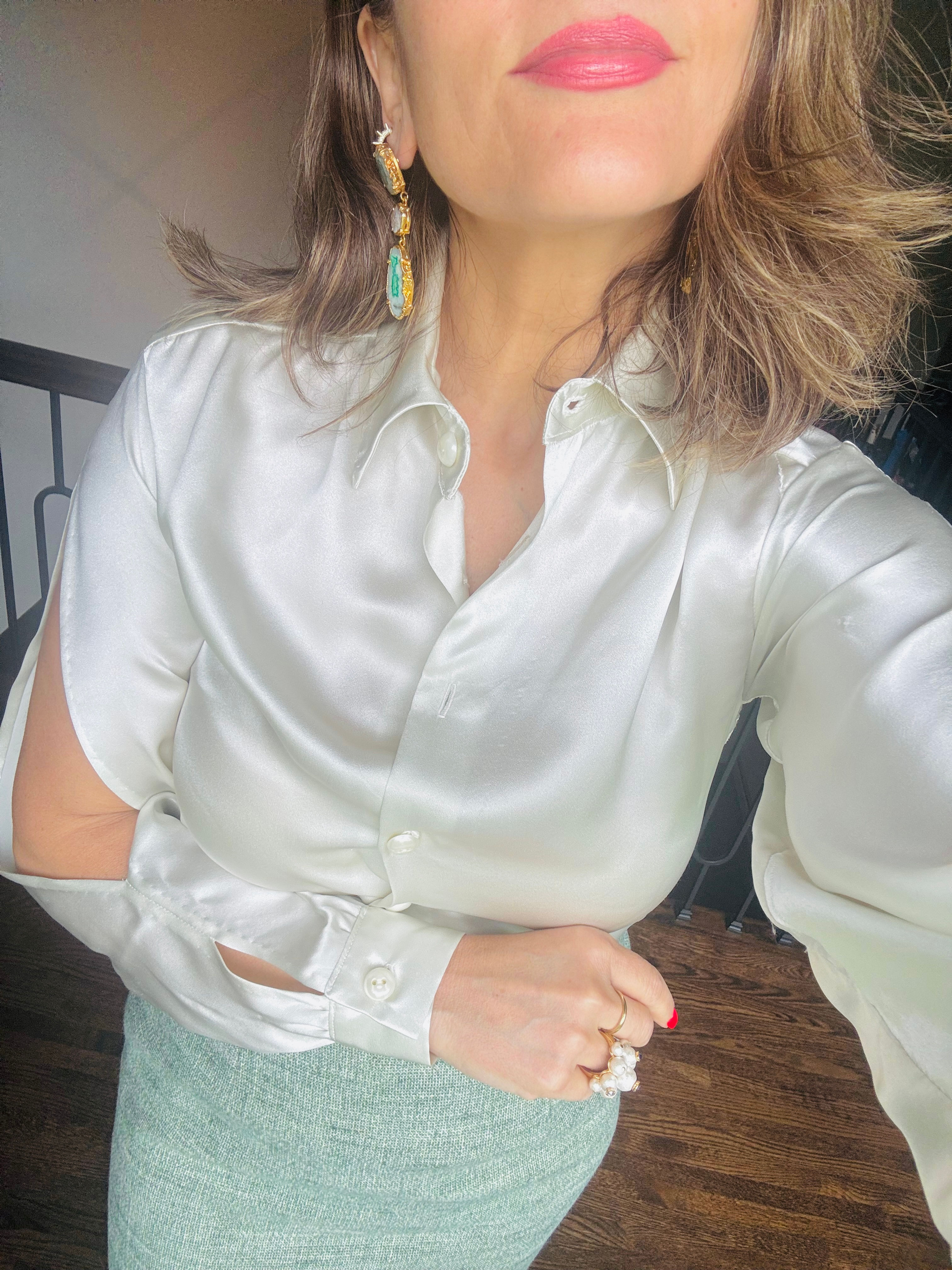 OPEN SLEEVE SILK BLOUSE 