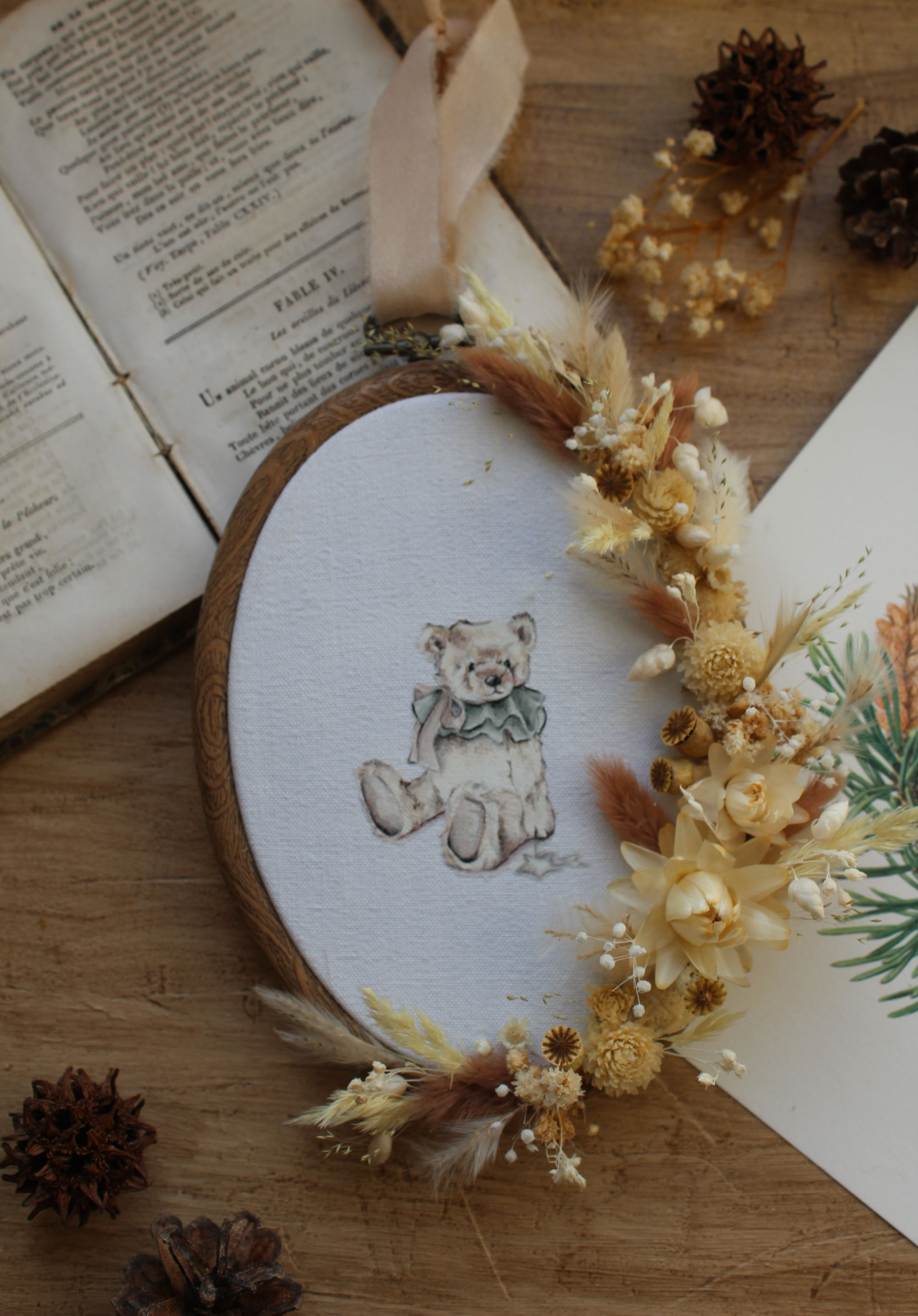 Tambour 'L'ourson au jardin d'hiver' – Décoration murale